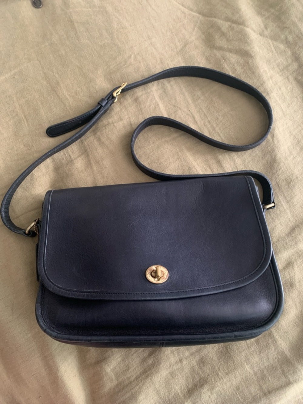 Coach Black Leather Crossbody with Gold Turn-Lock
